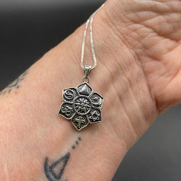 Religious Spiritual Symbols Sterling Silver Necklace - Picture 2 of 4